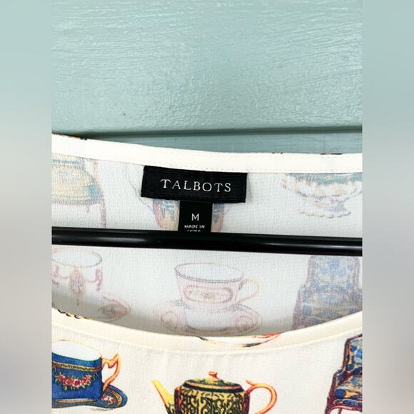 Talbots teacup teapot blouse quirky unique royal tea tea party blouse fun office - Picture 4 of 8